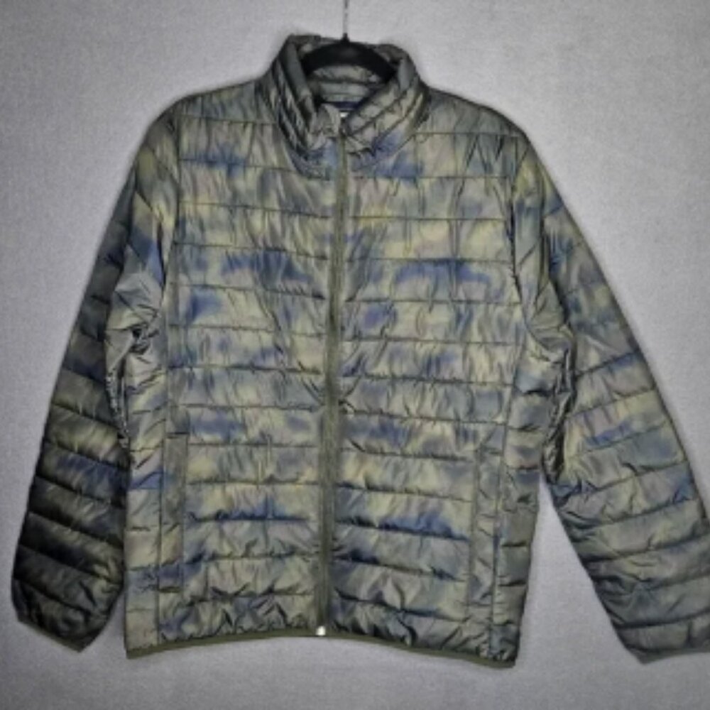 GAP Men's Medium ColdControl Lightweight Puffer Jacket Water Resist GREEN CAMO